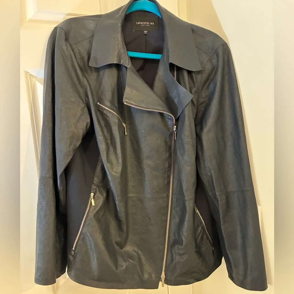 Lafayette 148 New York Leather Moto Jacket 16W